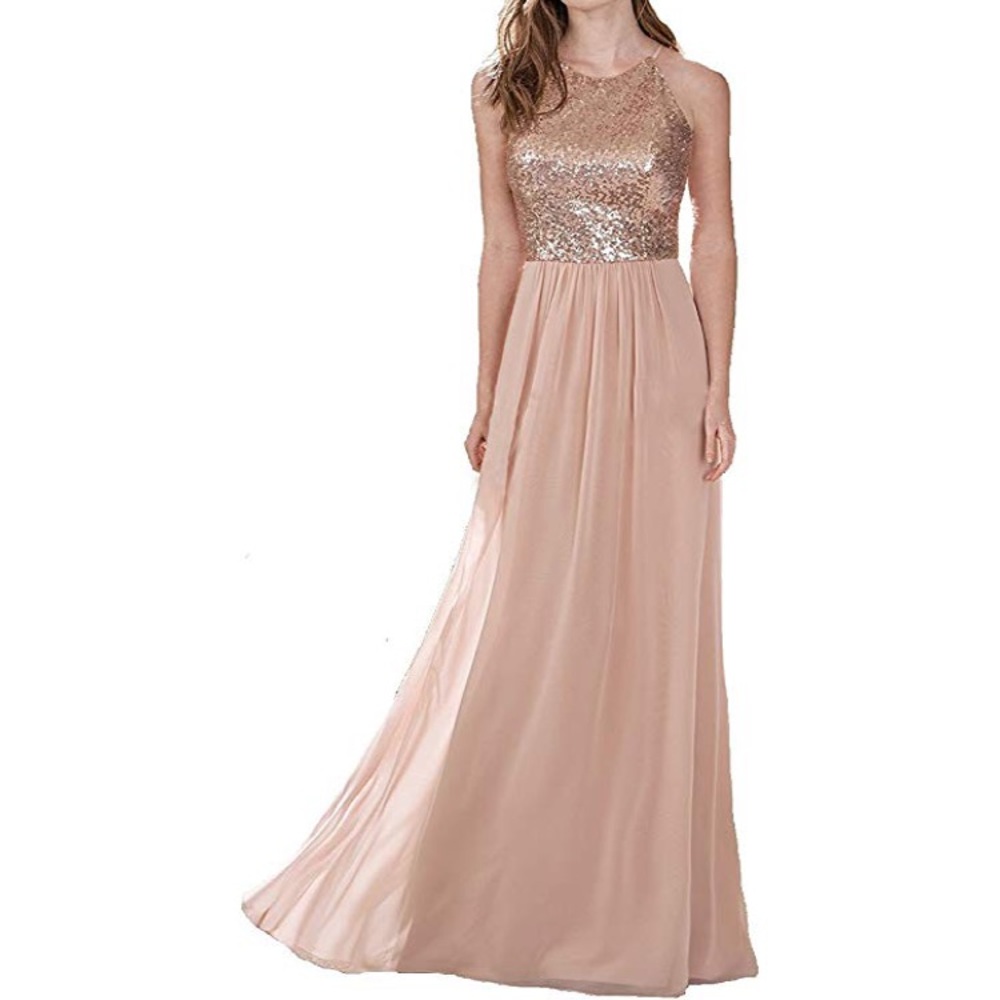 Rose Gold Chiffon Evening Gown / Bridesmaid Dress